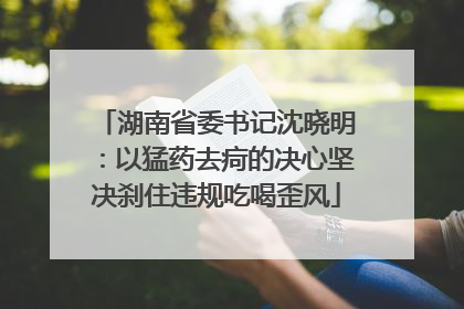 湖南省委书记沈晓明：以猛药去疴的决心坚决刹住违规吃喝歪风